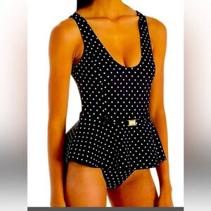Lauren Ralph Lauren black & white pinpoint  shaping one piece swimsuit size 12